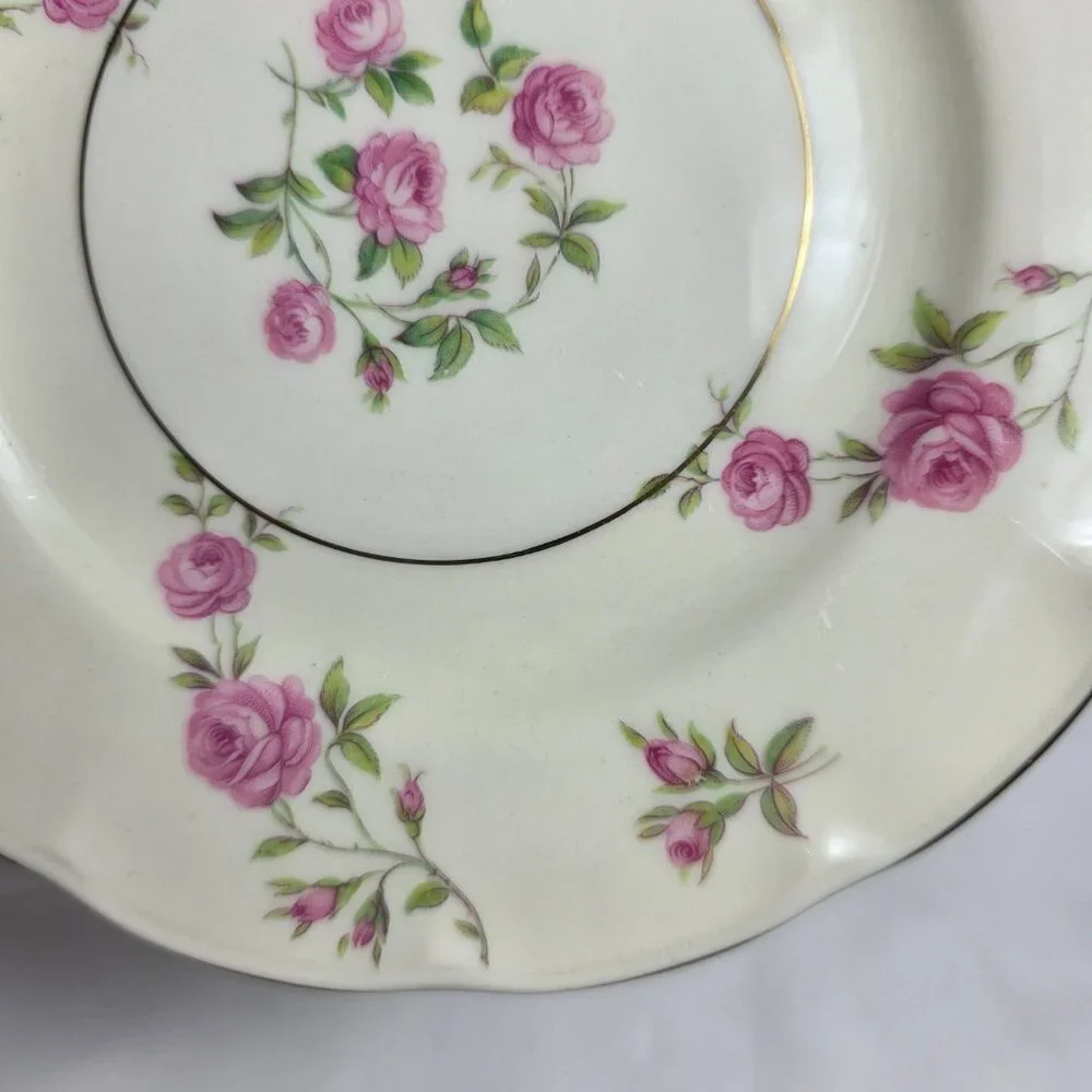 FOUR Theodore Haviland Delaware New York Bread Plates Ivory with Pink Roses
